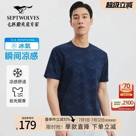 七匹狼短袖t恤男士新款夏季冰丝休闲高端圆领纯棉凉感透气半袖男图片