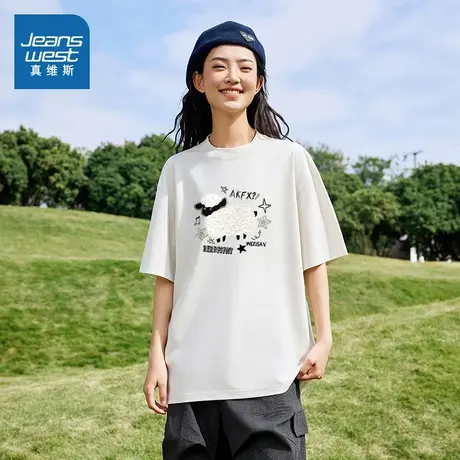 G2真维斯2025新款时尚百搭女上衣重磅纯棉圆领舒适衣宽松短袖T恤图片