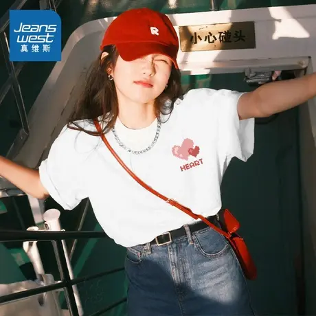 JR真维斯纯棉短袖T恤女2025年夏季新款薄款亲肤甜酷风宽松上衣图片