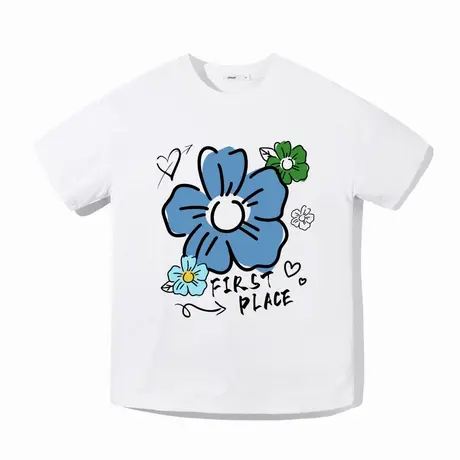 Ohlyah设计师原创卡通品牌植物花卉箭头爱心圆领宽松短袖男女T恤图片