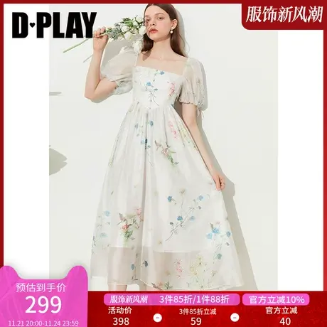 DPLAY夏氛围感南法雏菊度假风方领泡泡袖仙女裙野餐裙印花裙商品大图