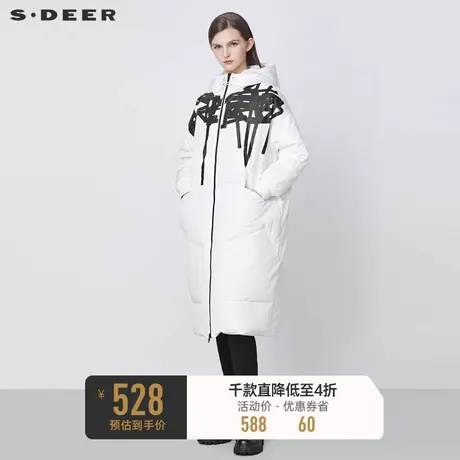 sdeer圣迪奥冬季高领连帽印花抽绳长款羽绒服女S21482434图片