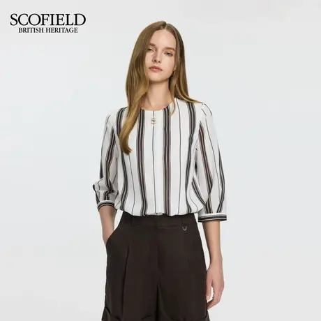 【易打理】Scofield女装都市气质圆领竖条纹衬衫2025秋季新品图片