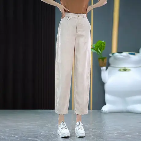 天丝亚麻八分薄款哈伦裤女2025夏季新款高腰显瘦西装裤小脚休闲裤商品大图