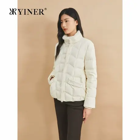【云朵0压感】YINER音儿专选秋季水貂毛包边立领短羽绒服图片