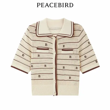 【商场同款】太平鸟女装年秋季新款条纹翻领线开衫A1EDD3203商品大图