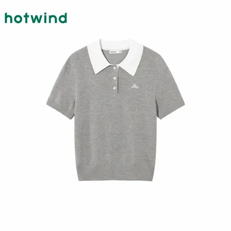 热风2025年秋季新款女士翻领短袖针织衫图片