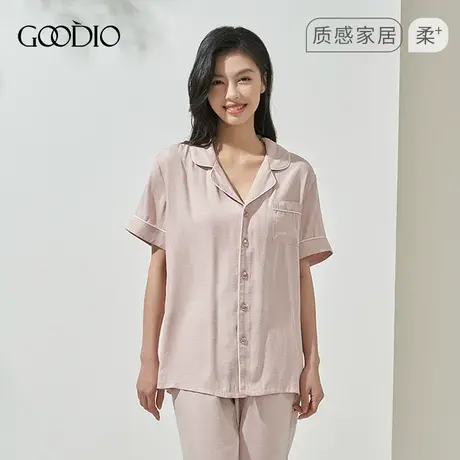 歌帝2022新专柜同款夏季女睡衣韩版时尚水波纹家居服女套装商品大图