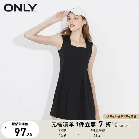 ONLY奥莱夏季方领收腰无袖纯色吊带短款连衣裙女图片