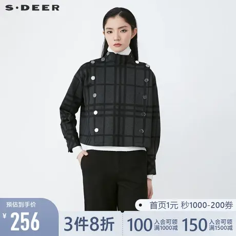 sdeer圣迪奥春装个性立领撞色格纹落肩短款外套S21462239🐧商品大图