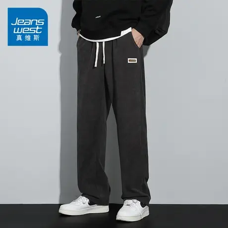 KZ真维斯春季灯芯绒卫裤男士春秋新款运动休闲长裤潮牌男裤子灯草商品大图