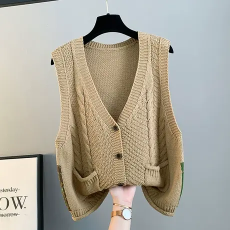 v领开衫毛衣针织马甲女2025新款春季文艺背心宽松外穿马夹叠穿商品大图
