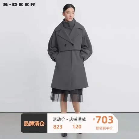 sdeer圣迪奥女装时尚翻立领收腰长款羽绒服S22482405🥝商品大图