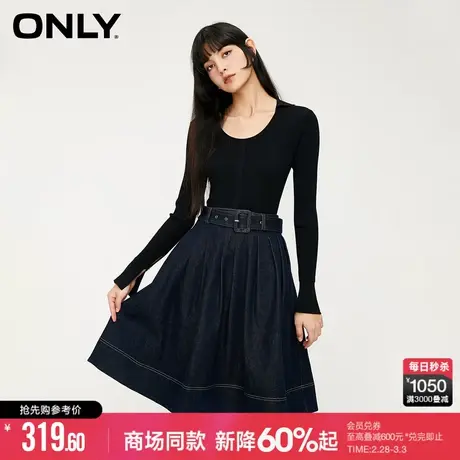 ONLY早春时尚气质百搭针织拼接百褶连衣裙女|123442006商品大图