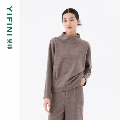 [专柜同款]Yifini/易菲宽松落肩袖半高圆领卫衣女冬装新款商品大图