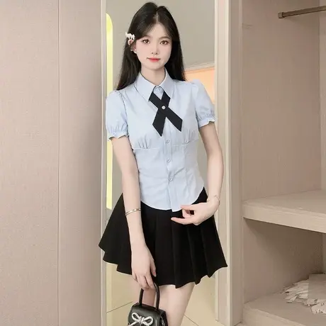 乡美媚2025新款法式复古气质百搭显瘦长袖衬衫女设计感小众上衣商品大图