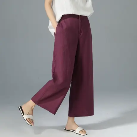 天丝亚麻阔腿裤女夏季薄款2025新款小个子九分裤高腰显瘦直筒裤夏商品大图