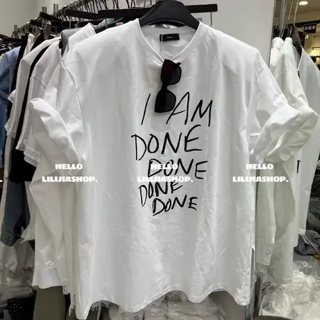 韩国东大门2025夏季新款时尚宽松百搭显瘦字母印花垫肩短袖T恤女商品大图