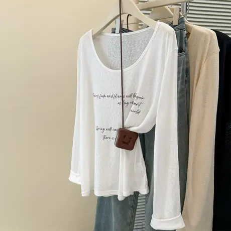 韩系高级感薄款微透罩衫长袖T恤女夏季韩版外穿宽松空调上衣ins潮商品大图