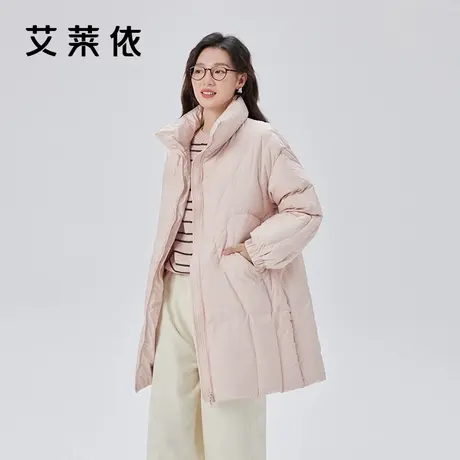 艾莱依蝴蝶绗缝羽绒服女2023新款立领中长款时尚设计感保暖外套冬商品大图