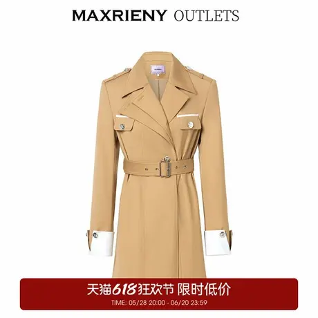 【奥莱】MAXRIENY都市风卡其撞色风衣中长款装大衣商品大图