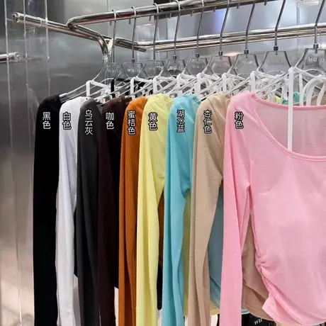 夏季新纯欲甜辣妹一字肩防晒收腰长袖短T恤上衣打底衫上衣女商品大图