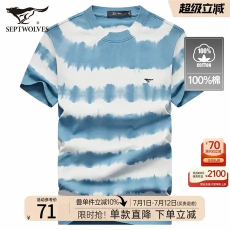 七匹狼男士短袖T恤2025夏季新款圆领纯棉绣标透气体恤休闲男装潮图片