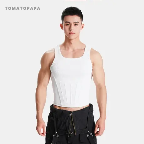 TOMATOPAPA灵感系列鱼骨背心收腰修身高弹无袖束腰短款打底紧身衣图片