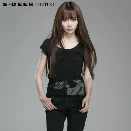 sdeer圣迪奥专柜正品女装热带植物印花休闲T恤4280190图片