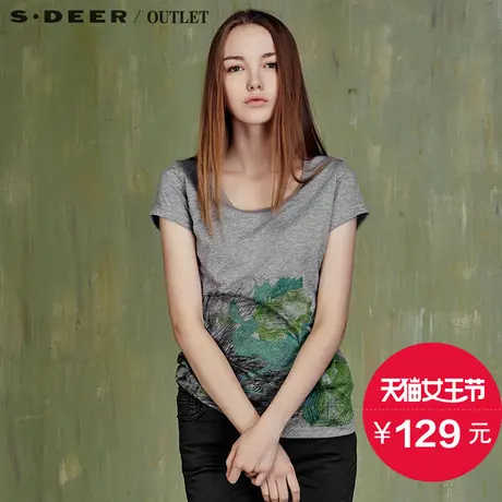 【活动】sdeer圣迪奥女装鲜绿水墨涂鸦圆领T恤S15280145图片