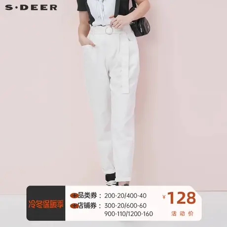 sdeer 圣迪奥休闲裤女夏干练女宽松直筒裤白色裤子女夏S20180805图片