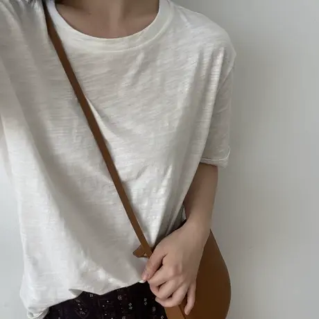 纯棉白色T恤女短袖夏季2024年新款宽松韩版竹节棉纯色打底衫上衣商品大图