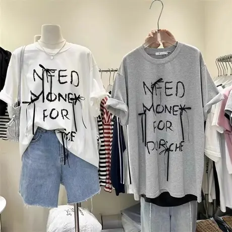 欧货潮牌短袖T恤女夏季2025新款宽松百搭大码纯棉半袖上衣打底衫图片