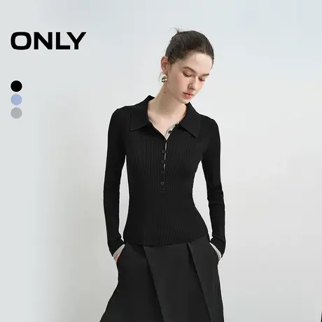 ONLY2025秋季新款撞色门襟假两件拼接袖口简约显瘦正肩针织衫女商品大图