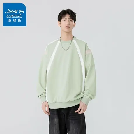 N5真维斯男士圆领卫衣2025秋季新款美式宽松男生春秋撞色长袖上衣商品大图