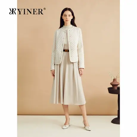 YINER音儿秋季法式小香风菱格纹保暖蚕丝棉内胆短外套图片