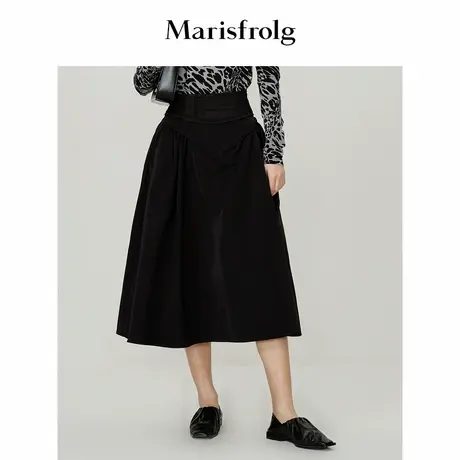 【精简美学】玛丝菲尔春季新款黑色经典通勤赫本风中长款半身裙女商品大图