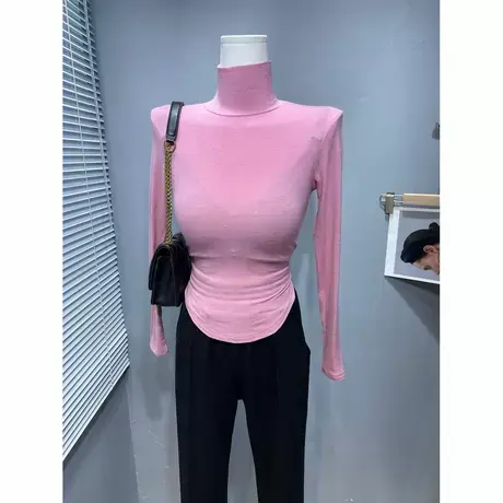 版型hen赞~修身显身材圆弧下摆长袖T恤女收腰显瘦内搭打底衫上衣图片