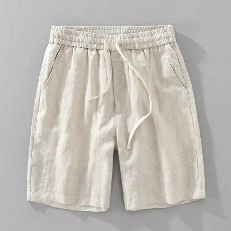 纯亚麻男士休闲短裤夏季薄款裤子简约宽松透气轻奢高级感男装男裤图片