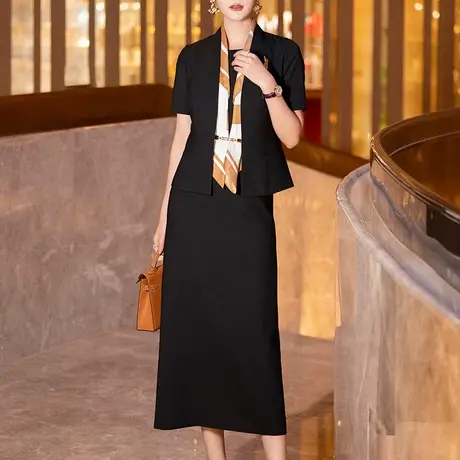 黑色两件套连衣裙女春夏2025新款时尚气质洋气端庄显瘦西装套装裙商品大图