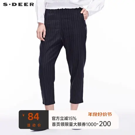 sdeer 🎯圣迪奥简约新潮条纹面料松紧腰抽绳装饰时尚裤子S18460889商品大图