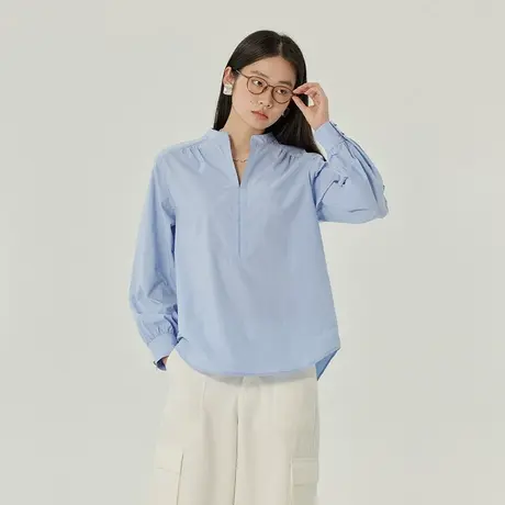 omont蛋挞家  气质v领长袖衬衫女春季新款别致小众宽松衬衣商品大图