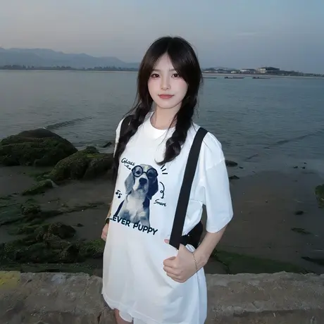 美式纯棉白色短袖t恤女2025新款夏季穿搭宽松大码小众不撞款上衣商品大图