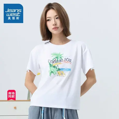 【商场同款】真维斯女装2025夏季新款 潮牌时尚印花宽松短袖T恤商品大图