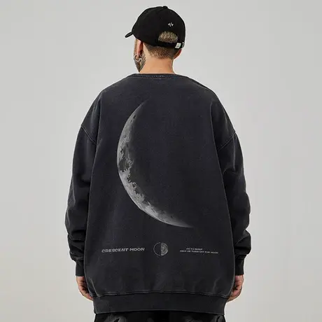 2025加肥加大码连帽美式重磅复古胖子男装宽松做旧卫衣纯棉春秋款图片