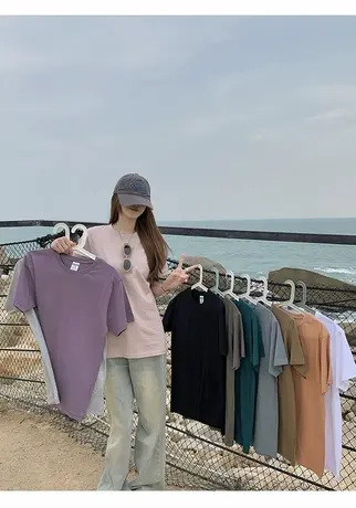 开春宽松白色短袖T恤上衣女2024新款纯色基础打底衫ins潮图片