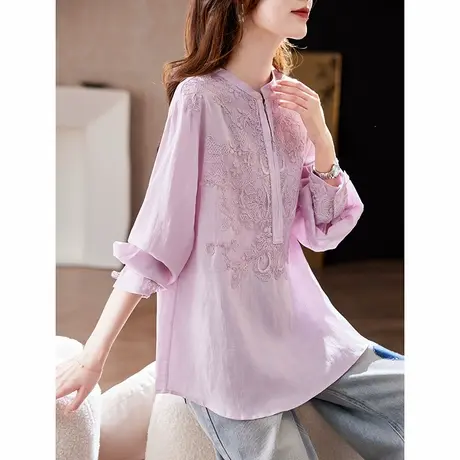 宝诗黎半开领蕾丝拼接衬衫女2025年春季新款气质百搭上衣长袖衬衣商品大图
