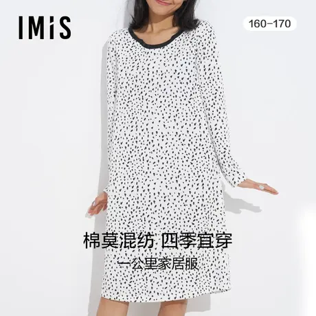 爱美丽IMIS睡衣女春秋薄款棉感印花长袖睡裙家居服IM44AYW1图片