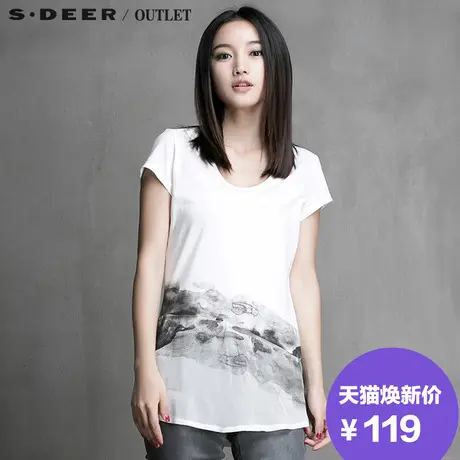 sdeer圣迪奥女装抽象水墨水印渐变雪纺T恤S15260111图片
