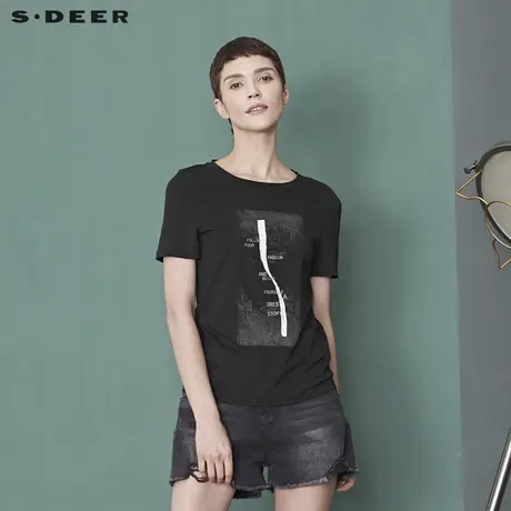 sdeer圣迪奥女装夏时尚基本款撞色字母创意圆领T恤S19260101图片